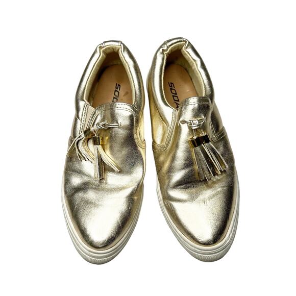Soda Chrome Gold Tassel Metallic Slip On Sneakers Shoes Size 6.5 - Picture 1 of 6